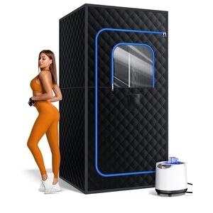 Black Quilted Sauna Tent with Blue Trim